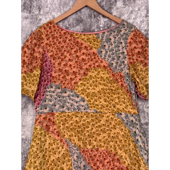 Anthropologie Dress Large Womens Varun Bahl Catria Patchwork Floral A Line - Picture 2 of 11